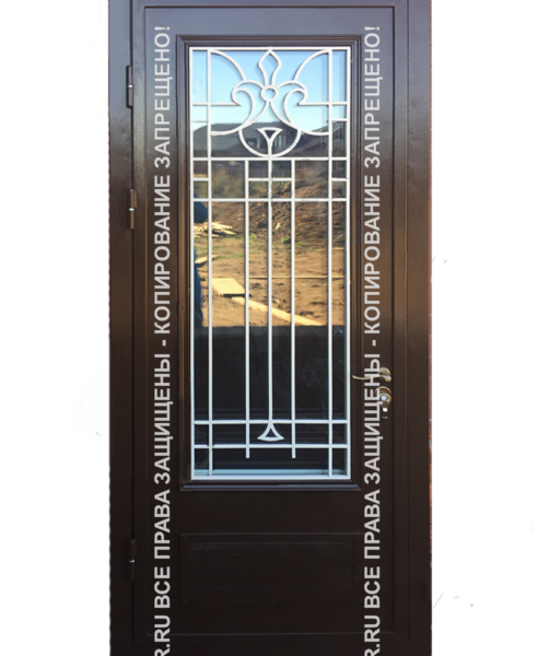 Стальная подъездная дверь Порошок с ковкой/стеклом 1112 Стальная подъездная дверь Порошок с ковкой/стеклом 1112